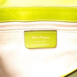 Pre Owned Salvatore Ferragamo Green Leather Gancini Flap Shoulder Bag