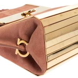 Pre Owned Salvatore Ferragamo Pink Suede and Metal Mini Sofia Top Handle Bag
