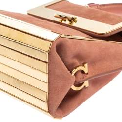 Pre Owned Salvatore Ferragamo Pink Suede and Metal Mini Sofia Top Handle Bag