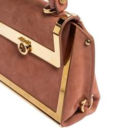 Pre Owned Salvatore Ferragamo Pink Suede and Metal Mini Sofia Top Handle Bag