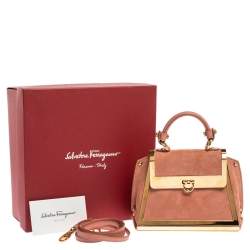 Pre Owned Salvatore Ferragamo Pink Suede and Metal Mini Sofia Top Handle Bag