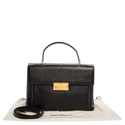Pre Owned Salvatore Ferragamo Black Leather Top Handle Bag