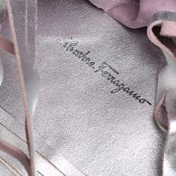 Pre Owned حقيبة سالفاتوري فيراغامو يد حلقة سويدي وجلد قفصي بنفسجي فاتح لافندر