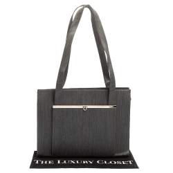 Pre Owned حقيبة يد سالفاتوري فيراغامو جيب إطار معدن جلد و قماش رصاصي