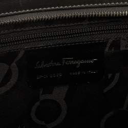 Pre Owned حقيبة يد سالفاتوري فيراغامو جيب إطار معدن جلد و قماش رصاصي