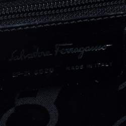 Pre Owned حقيبة يد سالفاتوري فيراغامو جيب إطار معدن جلد و قماش رصاصي