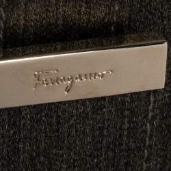 Pre Owned حقيبة يد سالفاتوري فيراغامو جيب إطار معدن جلد و قماش رصاصي