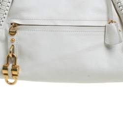 Salvatore Ferragamo White Leather Front Pocket Satchel