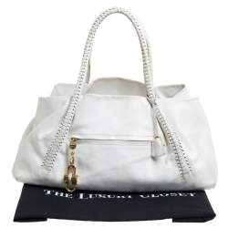 Salvatore Ferragamo White Leather Front Pocket Satchel