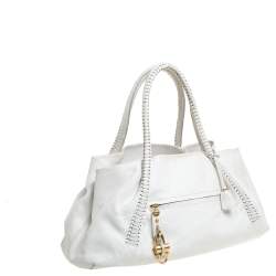 Salvatore Ferragamo White Leather Front Pocket Satchel