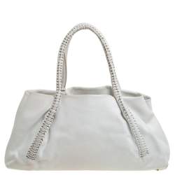 Salvatore Ferragamo White Leather Front Pocket Satchel