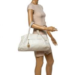 Salvatore Ferragamo White Leather Front Pocket Satchel