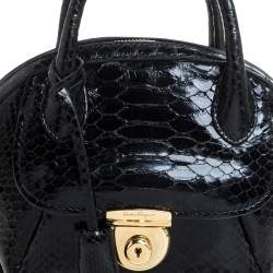 Pre Owned Salvatore Ferragamo Black Python Small Fiamma Satchel