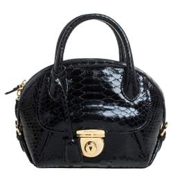 Pre Owned Salvatore Ferragamo Black Python Small Fiamma Satchel