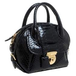 Pre Owned Salvatore Ferragamo Black Python Small Fiamma Satchel