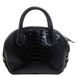 Pre Owned Salvatore Ferragamo Black Python Small Fiamma Satchel