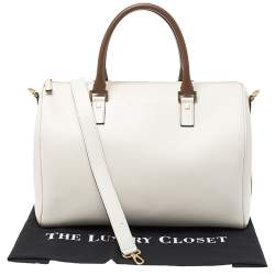 Pre Owned Salvatore Ferragamo White/Brown Leather Boston Bag