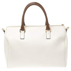 Pre Owned Salvatore Ferragamo White/Brown Leather Boston Bag