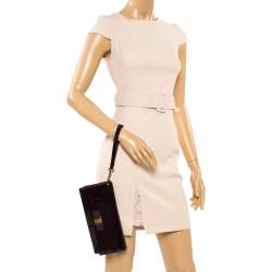 Pre Owned حقيبة كلتش حمالة معصم سالفاتورى فيراغامو فيونكة ميس فارا جلد لامعة أرجوانية