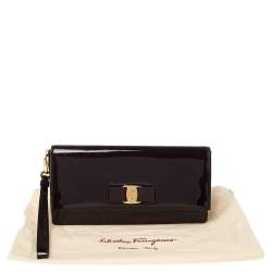 Pre Owned حقيبة كلتش حمالة معصم سالفاتورى فيراغامو فيونكة ميس فارا جلد لامعة أرجوانية