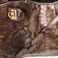 مملوكة مسبقًا حقيبة ساتشل سالفاتورى فيراغامو غانسينى جلد ثعبان خضراء كاكيه