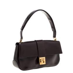 Pre Owned حقيبة كتف سالفاتورى فيراغامو جلد لامعة بنية