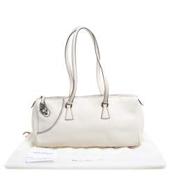 Pre Owned Salvatore Ferragamo White Leather Gancio Zip Satchel