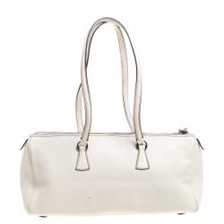 Pre Owned Salvatore Ferragamo White Leather Gancio Zip Satchel