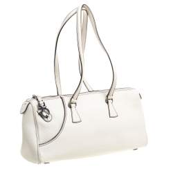 Pre Owned Salvatore Ferragamo White Leather Gancio Zip Satchel