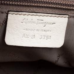 Pre Owned Salvatore Ferragamo White Leather Gancio Zip Satchel