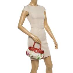 Pre Owned Salvatore Ferragamo Multicolor Printed Satin and Leather Mini Marisa Satchel