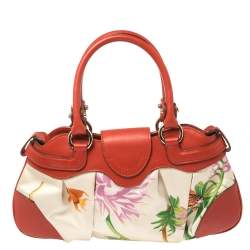 Pre Owned Salvatore Ferragamo Multicolor Printed Satin and Leather Mini Marisa Satchel