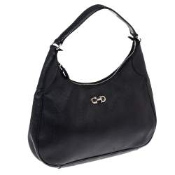 Pre Owned Salvatore Ferragamo Black Leather Gancini Romana Hobo