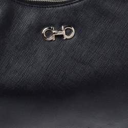 Pre Owned Salvatore Ferragamo Black Leather Gancini Romana Hobo