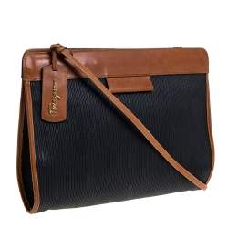 Pre Owned حقيبة كتف سالفاتوري فيراغامو جلد منقوش أسود / بني