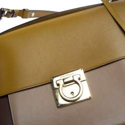 Pre Owned Salvatore Ferragamo Tri Color Leather Marisol Top Handle Bag
