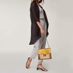 Pre Owned Salvatore Ferragamo Tri Color Leather Marisol Top Handle Bag