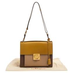 Pre Owned Salvatore Ferragamo Tri Color Leather Marisol Top Handle Bag