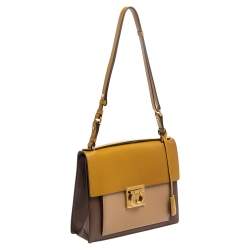 Pre Owned Salvatore Ferragamo Tri Color Leather Marisol Top Handle Bag