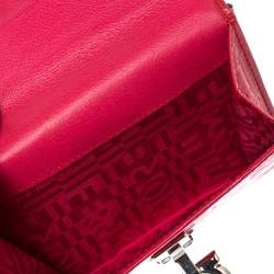 Pre Owned Salvatore Ferragamo Pink Monogram Embossed Patent Leather Gancini Triifold Wallet