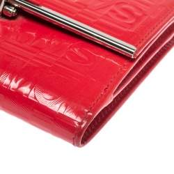 Pre Owned Salvatore Ferragamo Pink Monogram Embossed Patent Leather Gancini Triifold Wallet