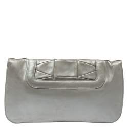Salvatore Ferragamo Grey Pleated Leather Oversized Clutch