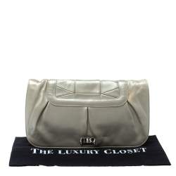 Salvatore Ferragamo Grey Pleated Leather Oversized Clutch