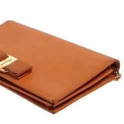 Salvatore Ferragamo Orange Leather Miss Vara Wallet On Chain
