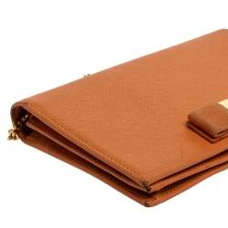 Salvatore Ferragamo Orange Leather Miss Vara Wallet On Chain