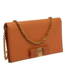 Salvatore Ferragamo Orange Leather Miss Vara Wallet On Chain