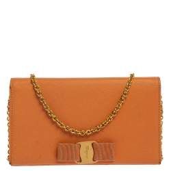 Salvatore Ferragamo Orange Leather Miss Vara Wallet On Chain