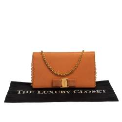 Salvatore Ferragamo Orange Leather Miss Vara Wallet On Chain