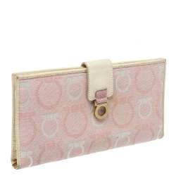 Salvatore Ferragamo Pink/Cream Gancini Canvas and Leather Wallet
