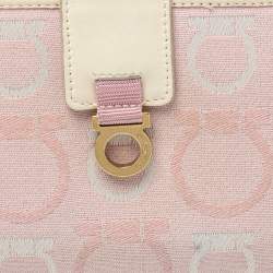 Salvatore Ferragamo Pink/Cream Gancini Canvas and Leather Wallet